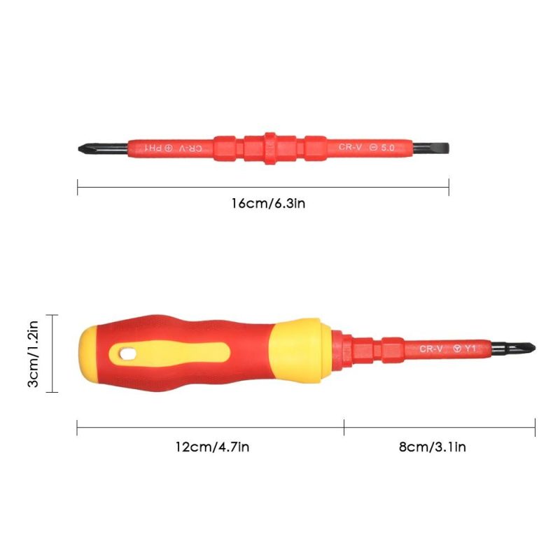 7 in 1 1000V Changeable Insulated Screwdrivers Set with Magnetic Phillips and Slotted Bits Electrician Repair Tools Kit  |   Screwdriver & Screwdriver Set Professional Tools Red/Yellow