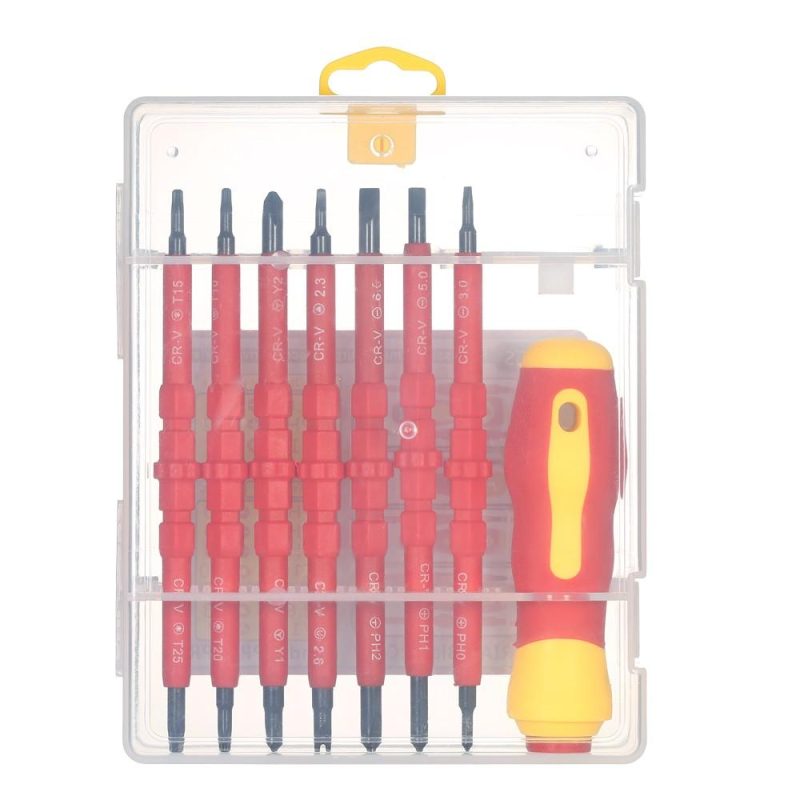 7 in 1 1000V Changeable Insulated Screwdrivers Set with Magnetic Phillips and Slotted Bits Electrician Repair Tools Kit  |   Screwdriver & Screwdriver Set Professional Tools Red/Yellow