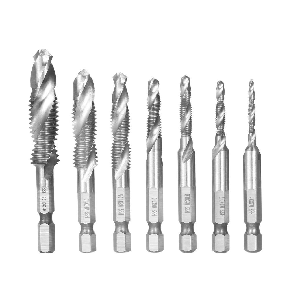 7 Pcs Combination Drill and Tap Set Metric Thread HSS M3-M12 Screw Tapping bit Tool Quick Change 1/4in Hex Shank  |   Hardware & Accessories Hardware & Accessories Hardware & Accessories