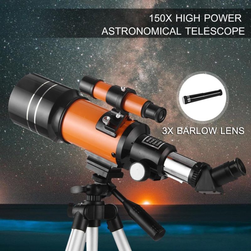 70mm Astronomical Telescope 150X High Power Monocular Telescope Refractor Spotting Scope with 5×24 Finder Scope Tripod Moon Filter 3X Barlow Lens for Star Gazing Bird Watching Camping  |   Microscopes & Endoscope Measurement & Analysis Instruments Microscopes & Endoscope