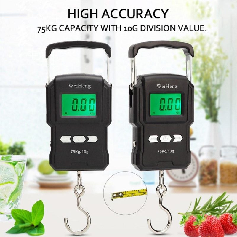 75Kg/10g Electronic Backlight Weighing Scale Portable Digital Fishing Postal Hanging Hook Scale with Measuring Tape  |   Digital Scales Digital Scales Digital Scales