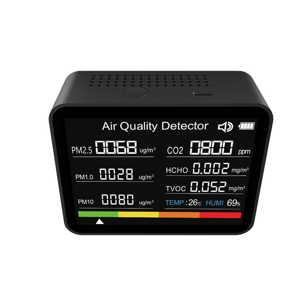 8 in 1 Air Quality Monitor CO2 Meter Carbon Dioxide Detector CO2 TVOC HCHO PM2.5 PM1.0 PM10 Temperature Humidity Detection with Alarm Function for Home Office Car  |   Gas detection equipment Gas detection equipment Black + White