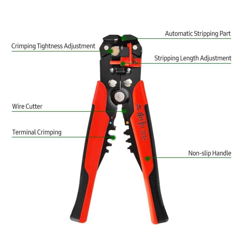 8-inch Cable Wire Stripper Automatic Wire Stripping Pliers Wire Clamping Tool Insulation Cable Crimpers Electrician’s Wire Cutter Bare Terminals & Insulated Terminals Crimping  |   Others Others Orange/Red/Yellow