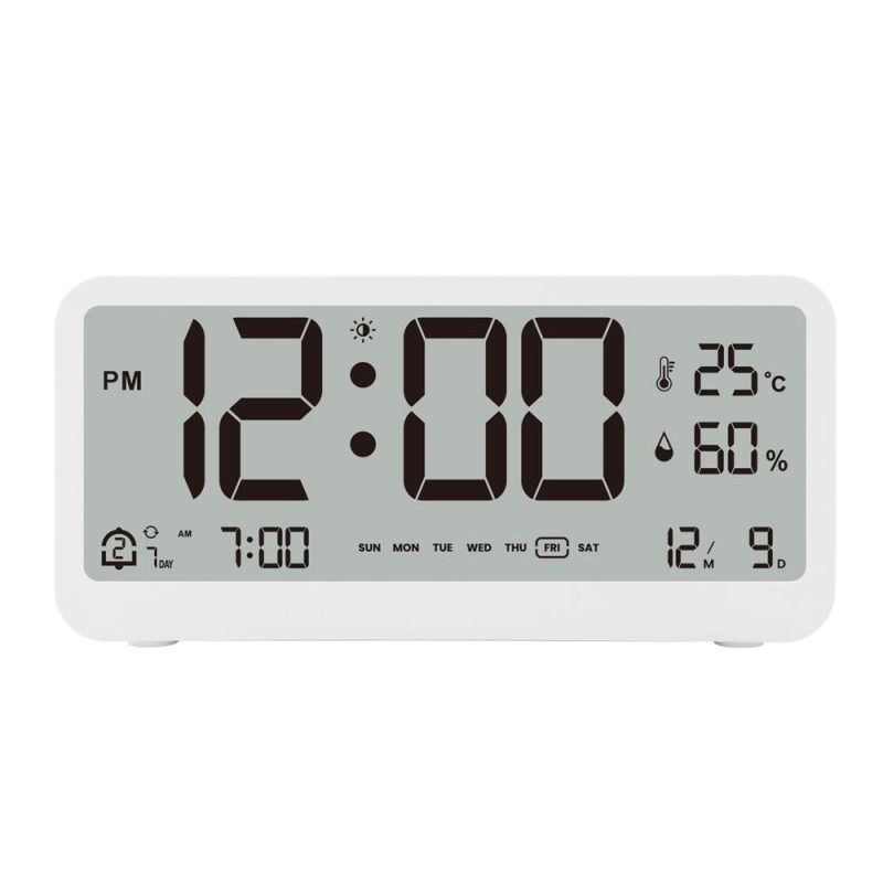 8001-EN Multifunctional Digital Clock LED Brightness Adjustable Temperature Humidity Displaying Alarm Clock with Dual Alarms Modes, Week & Date & Month Display, 12/24H Format, Snooze Function, Auto-Dimming, Light-at-Night Mode  |   Temperature & Humidity Measurements Measurement & Analysis Instruments Black + White