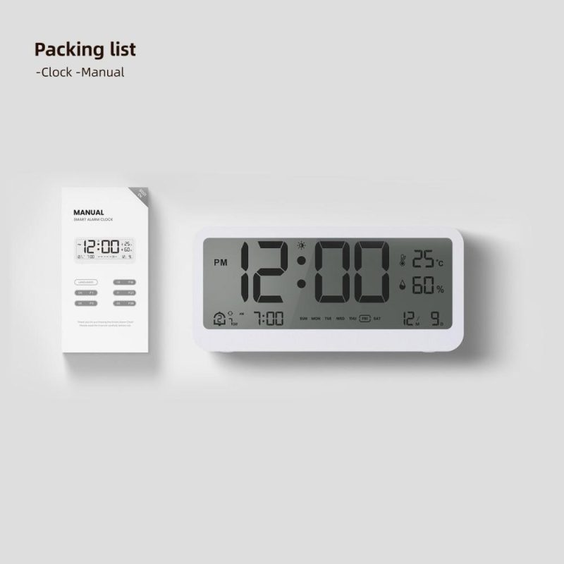 8001-EN Multifunctional Digital Clock LED Brightness Adjustable Temperature Humidity Displaying Alarm Clock with Dual Alarms Modes, Week & Date & Month Display, 12/24H Format, Snooze Function, Auto-Dimming, Light-at-Night Mode  |   Temperature & Humidity Measurements Measurement & Analysis Instruments Black + White