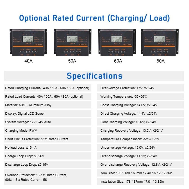 80A PWM Solar Charge Controller 12V/ 24V Self-Adapting LCD Solar Panel Battery Charge Discharge Regulator with 5V USB Output Temperature Compensation Multiple Protections  |   Electrical Equipment & Supplies Electrical Equipment & Supplies Electrical Equipment & Supplies