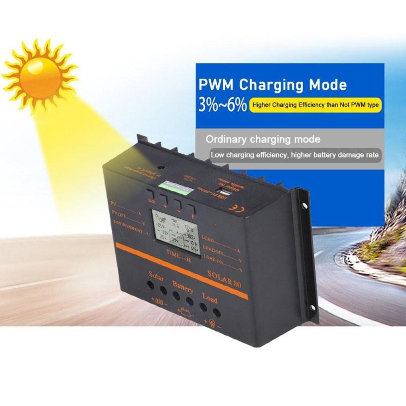 80A PWM Solar Charge Controller 12V/ 24V Self-Adapting LCD Solar Panel Battery Charge Discharge Regulator with 5V USB Output Temperature Compensation Multiple Protections  |   Electrical Equipment & Supplies Electrical Equipment & Supplies Electrical Equipment & Supplies