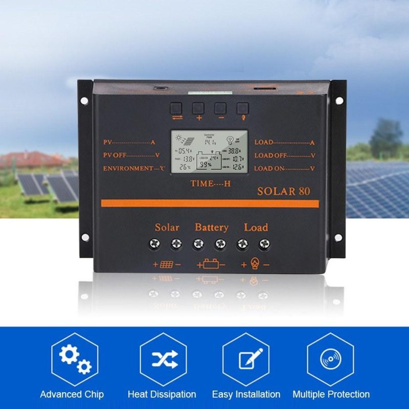 80A PWM Solar Charge Controller 12V/ 24V Self-Adapting LCD Solar Panel Battery Charge Discharge Regulator with 5V USB Output Temperature Compensation Multiple Protections  |   Electrical Equipment & Supplies Electrical Equipment & Supplies Electrical Equipment & Supplies