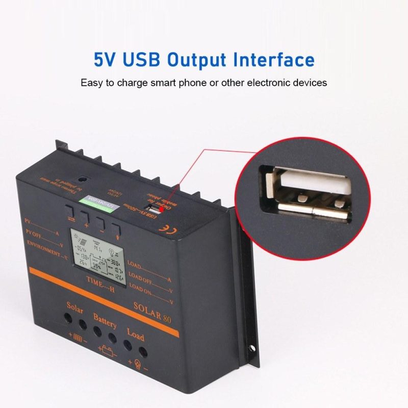 80A PWM Solar Charge Controller 12V/ 24V Self-Adapting LCD Solar Panel Battery Charge Discharge Regulator with 5V USB Output Temperature Compensation Multiple Protections  |   Electrical Equipment & Supplies Electrical Equipment & Supplies Electrical Equipment & Supplies