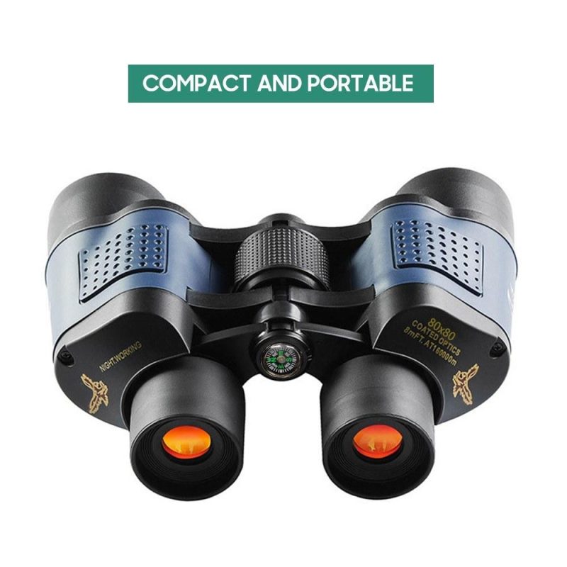 80×80 Binoculars Low Light Night Vision BAK4 Prism Waterproof Binoculars with Compass and Carrying Lanyard for Bird Watching Concerts  |   Microscopes & Endoscope Measurement & Analysis Instruments Black