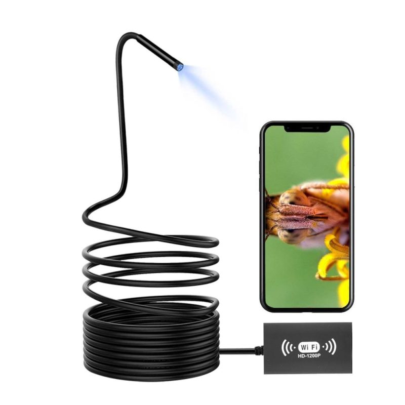 8mm Wireless Endoscope Camera IP68 Waterproof WiFi Inspection 2.0MP HD 8 LED Semi-Rigid Cable Borescope for iPhones iPads Android Devices and PC Black 10M  |   Microscopes & Endoscope Measurement & Analysis Instruments Black + Yellow