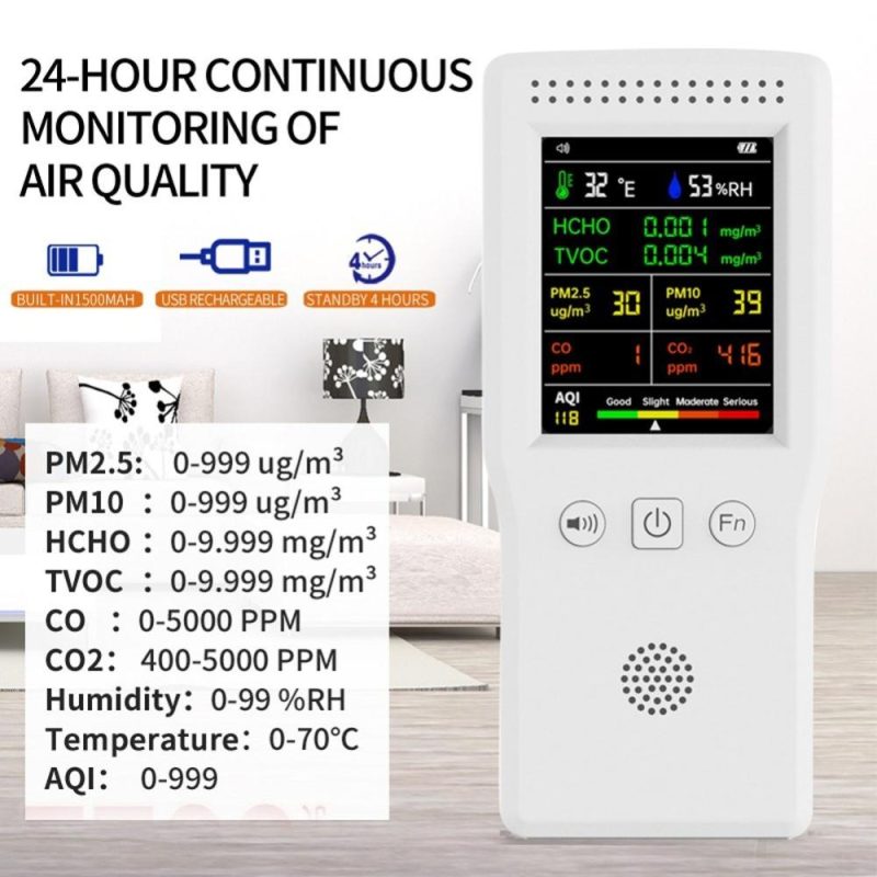 9 In 1 Handheld Air Quality Detector Temperature Humidity PM2.5 PM10 HCHO TVOC CO CO2 AQI Multifunctional Air Quality Detector  |   Gas detection equipment Gas detection equipment Gas detection equipment