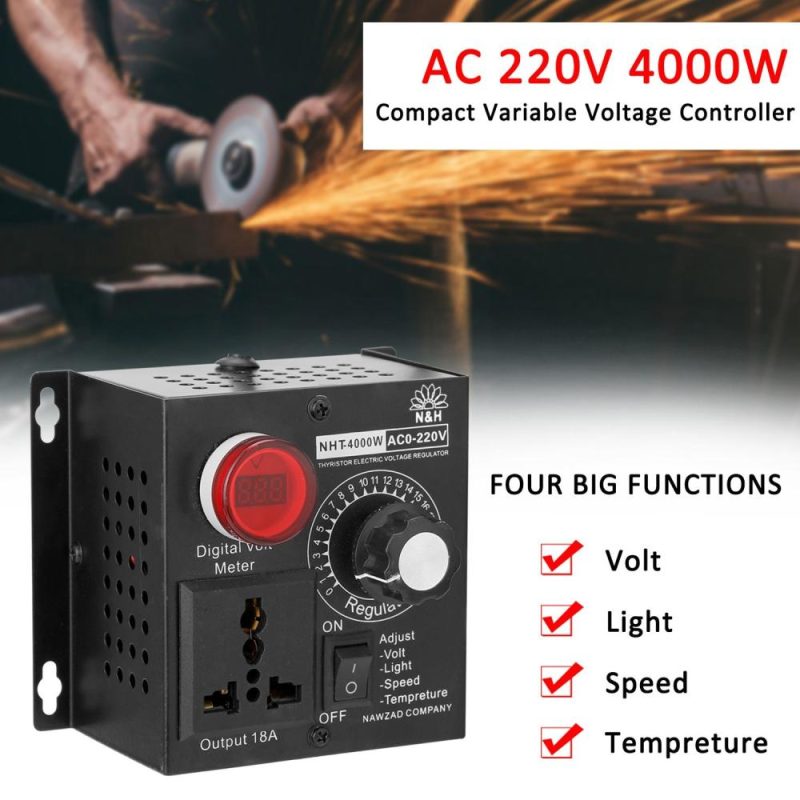 AC 220V 4000W Compact Variable Voltage Controller Portable Speed Temperature Light Voltage Adjuatable Dimmer  |   Electrical Equipment & Supplies Electrical Equipment & Supplies Black