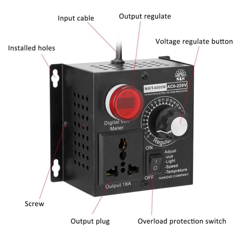 AC 220V 4000W Compact Variable Voltage Controller Portable Speed Temperature Light Voltage Adjuatable Dimmer  |   Electrical Equipment & Supplies Electrical Equipment & Supplies Black