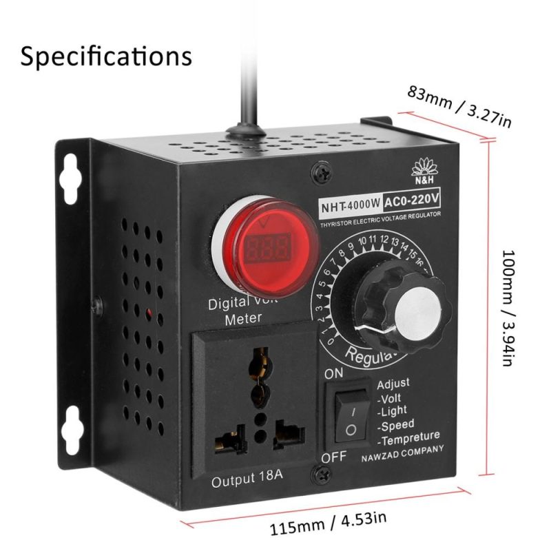 AC 220V 4000W Compact Variable Voltage Controller Portable Speed Temperature Light Voltage Adjuatable Dimmer  |   Electrical Equipment & Supplies Electrical Equipment & Supplies Black