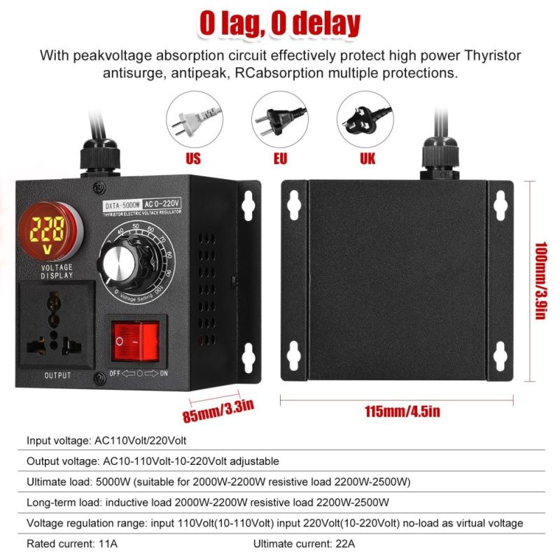 AC220V 5000W Stepless Voltage Regulator Portable Variable Monophase Voltage Controller Temperature Speed Light Adjuster  |   Other Instruments Measurement & Analysis Instruments Black