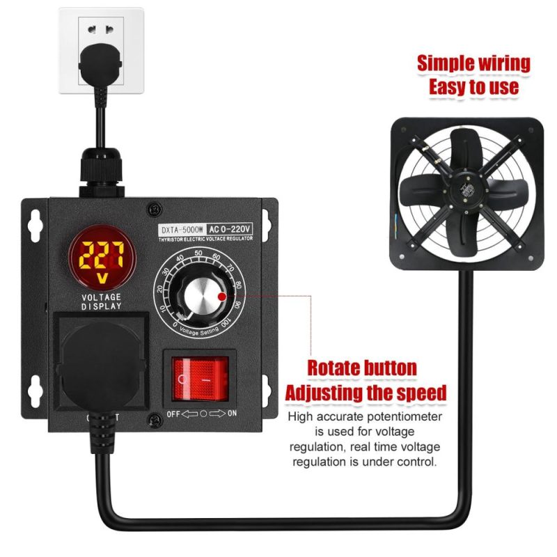 AC220V 5000W Stepless Voltage Regulator Portable Variable Monophase Voltage Controller Temperature Speed Light Adjuster  |   Other Instruments Measurement & Analysis Instruments Black