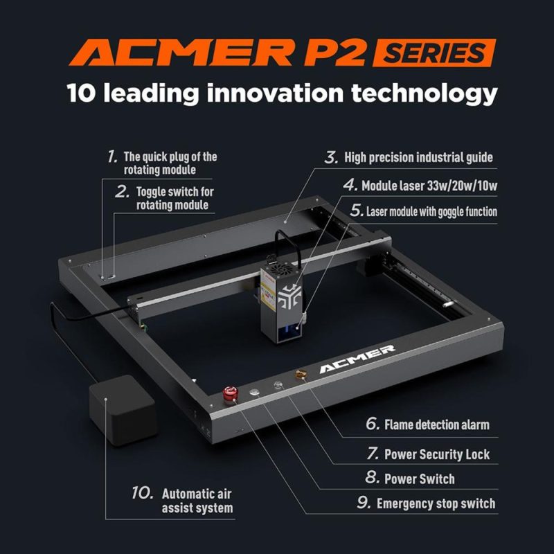 ACMER P2 33W Laser Engraver with Automatic Air-assist System  |   Laser Equipment Laser Equipment Laser Equipment