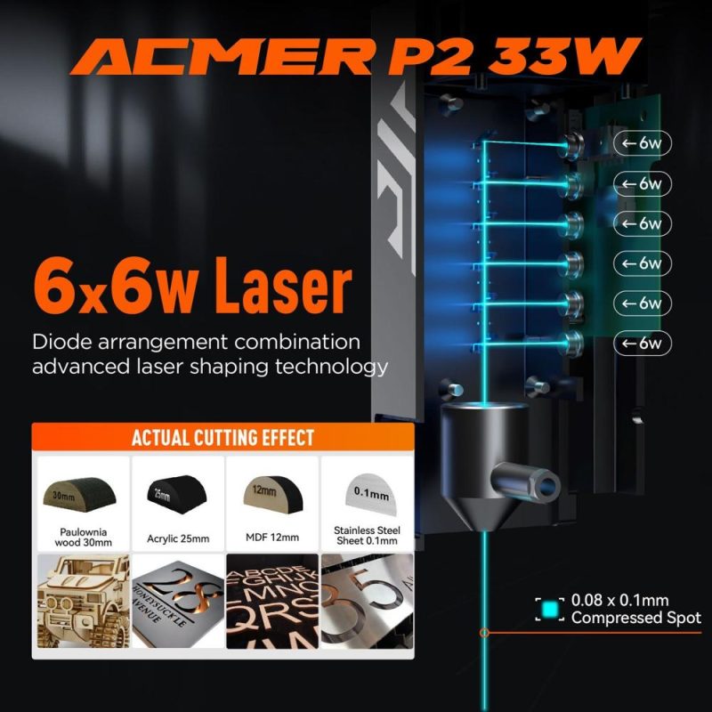 ACMER P2 33W Laser Engraver with Automatic Air-assist System  |   Laser Equipment Laser Equipment Laser Equipment