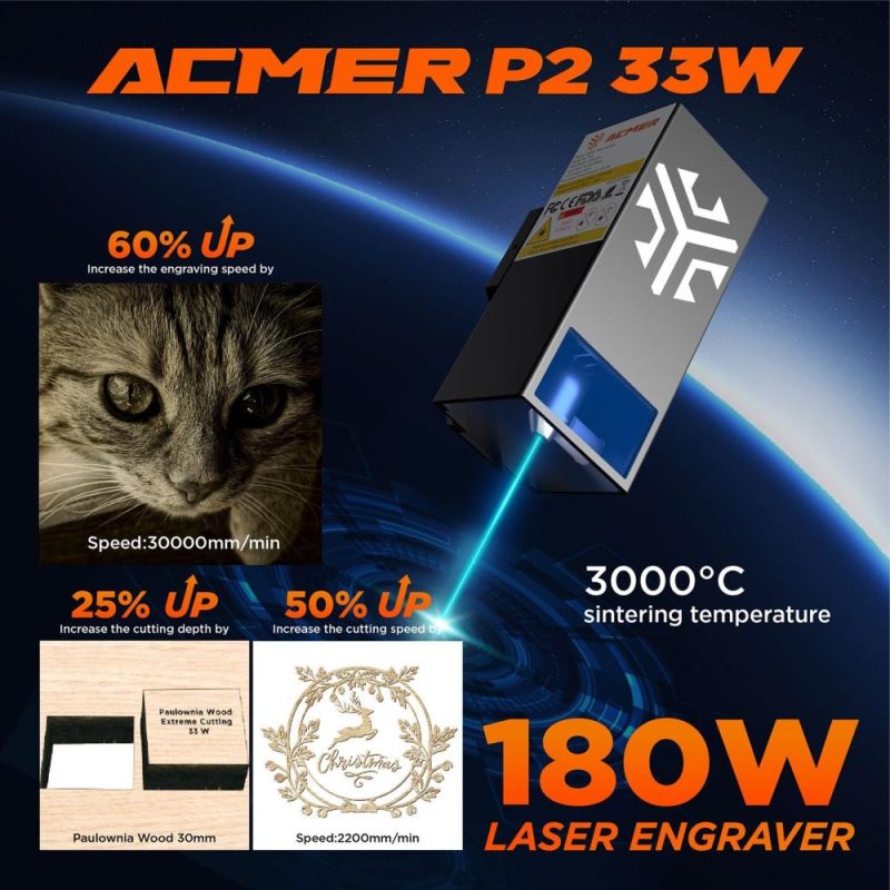 ACMER P2 33W Laser Engraver with Automatic Air-assist System  |   Laser Equipment Laser Equipment Laser Equipment