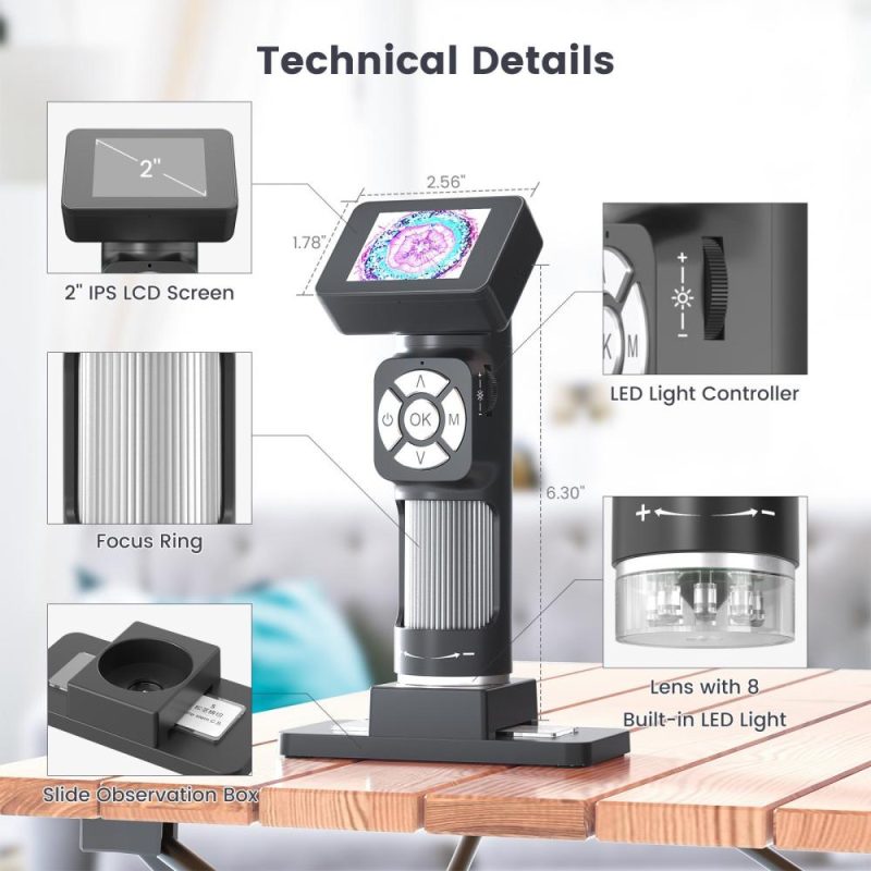 AD112 Portable Pocket 500X Microscope Kit 2-inch LCD Screen Handheld Digital Microscope with 8 Adjustable LED Lights Supports USB Connection to PC for Kids and Adults  |   Microscopes & Endoscope Measurement & Analysis Instruments Black