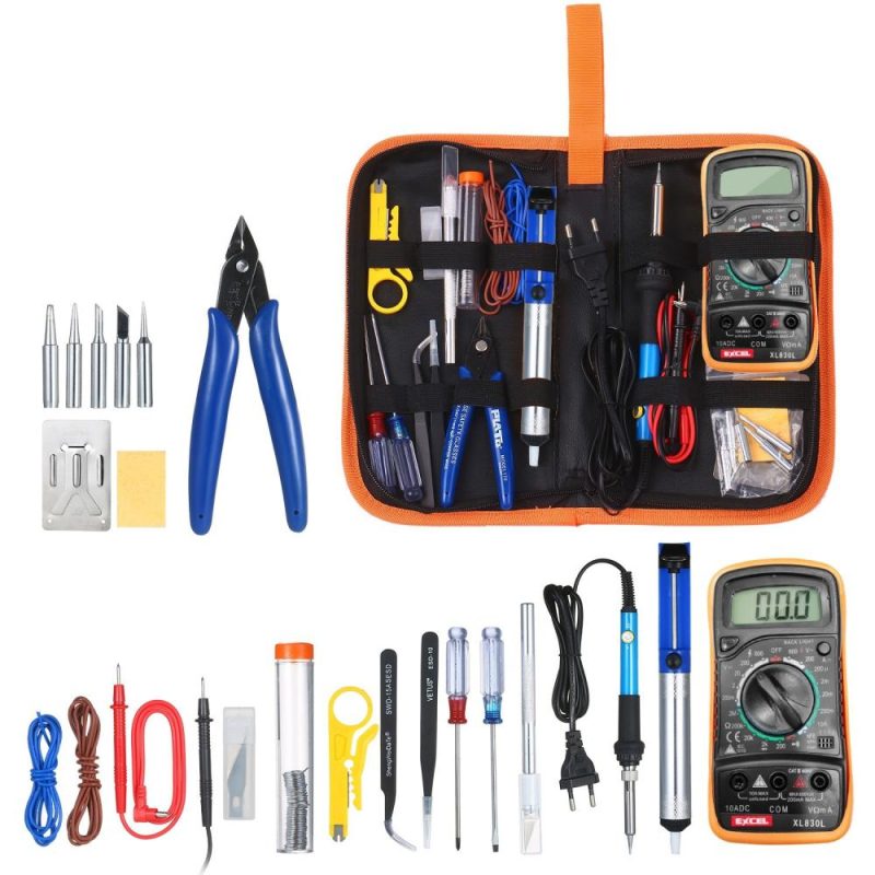 Adjustable Temperature Soldering Iron Kit 220V 60W Digital Multimeter Soldering Tips Desoldering Pump Cutter Solder Wire  |   Electrical Soldering Welding Tools Electrical Soldering Welding Tools Electrical Soldering Welding Tools