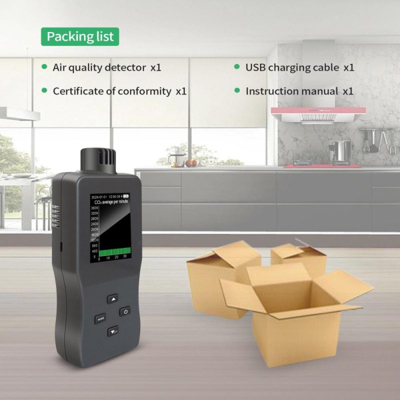 Air Quality Monitor Indoor Air Quality Tester HCHO/COO₂/TVOC/PM2.5/Temp/Humidity Air Quality Detector High Precision Sensor  |   Gas detection equipment Gas detection equipment Black