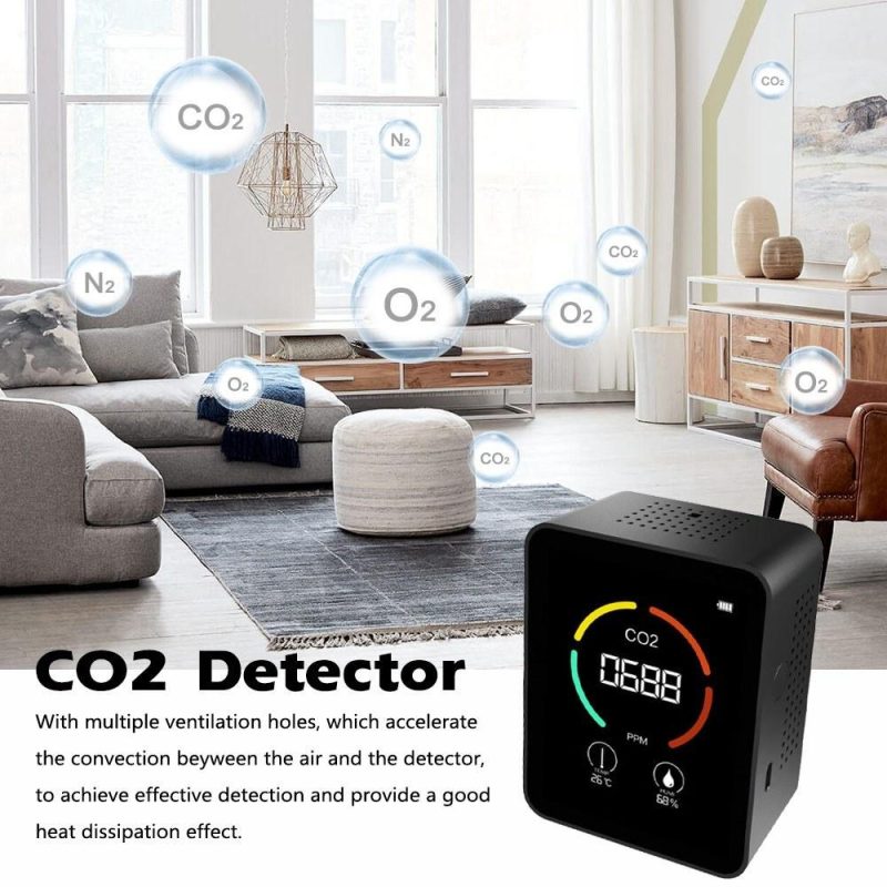 Air Quality Monitor Portable Carbon Dioxide Detector 3-in-1 CO2 Temperature Humidity Meter TVOC Detection with LCD Display for Home Office Car  |   Gas detection equipment Gas detection equipment Black + White