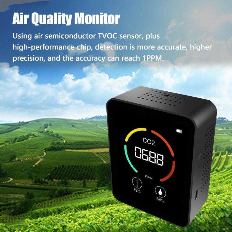 Air Quality Monitor Portable Carbon Dioxide Detector 3-in-1 CO2 Temperature Humidity Meter TVOC Detection with LCD Display for Home Office Car  |   Gas detection equipment Gas detection equipment Black + White