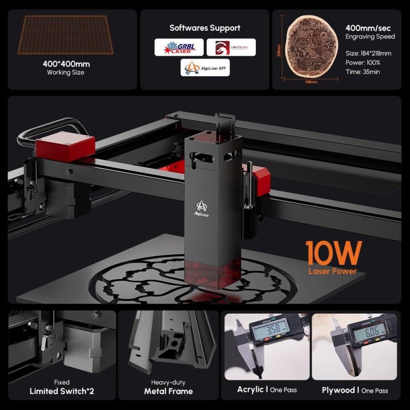 Algolaser Alpha 10W Laser Engraver and Cutter 20000mm/min Fast Speed  |   Laser Equipment Laser Equipment Black + Red