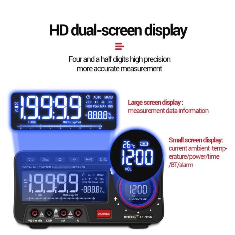 ANENG 2-In-1 BT Speaker AC/DC Bench Multimeter 19999 Counts True-RMS Voice Broadcast Multimeter (without Rechargeable Battery)  |   Digital Multimeters & Oscilloscopes Digital Multimeters & Oscilloscopes Black