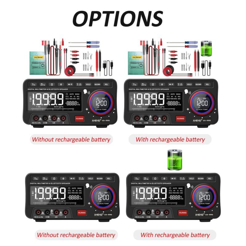 ANENG 2-In-1 BT Speaker AC/DC Bench Multimeter 19999 Counts True-RMS Voice Broadcast Multimeter (without Rechargeable Battery)  |   Digital Multimeters & Oscilloscopes Digital Multimeters & Oscilloscopes Black