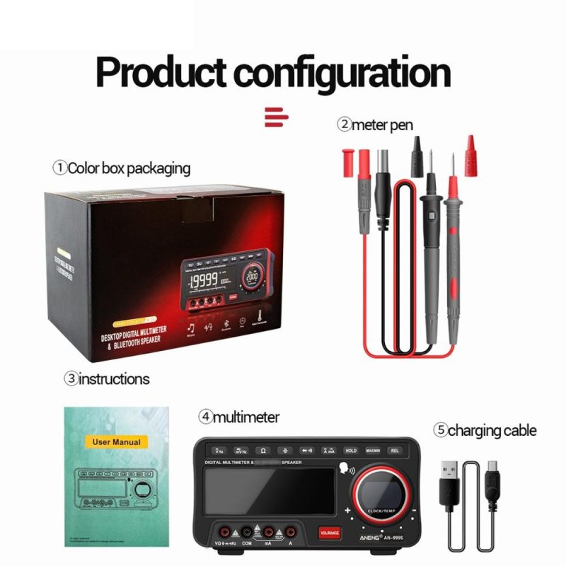 ANENG 2-In-1 BT Speaker AC/DC Bench Multimeter 19999 Counts True-RMS Voice Broadcast Multimeter (without Rechargeable Battery)  |   Digital Multimeters & Oscilloscopes Digital Multimeters & Oscilloscopes Black