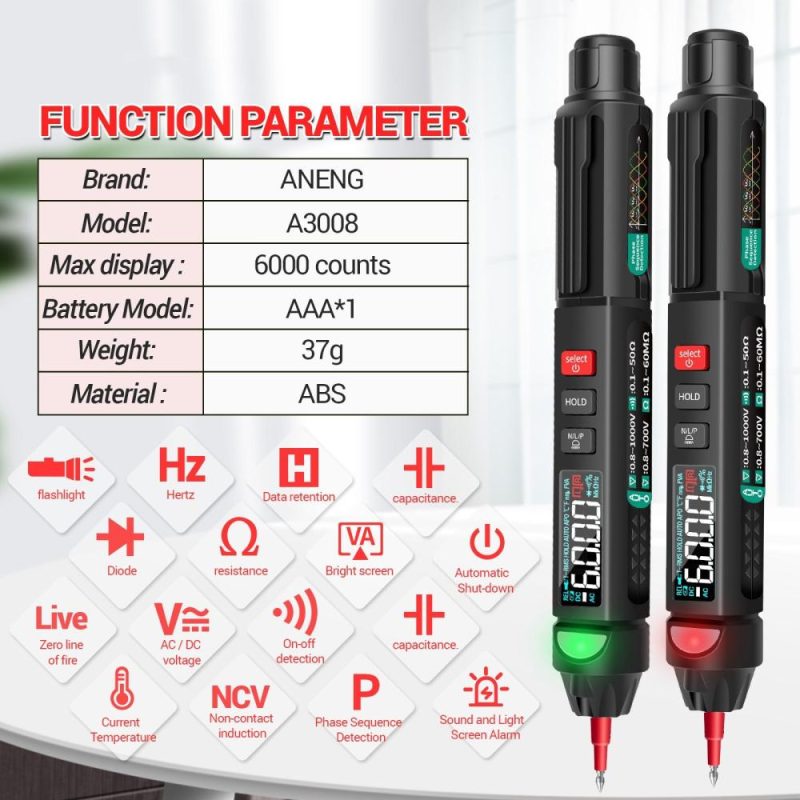 ANENG A3008  Digital Pen Multimeter 6000 Counts Tester  |   Digital Multimeters & Oscilloscopes Digital Multimeters & Oscilloscopes Digital Multimeters & Oscilloscopes