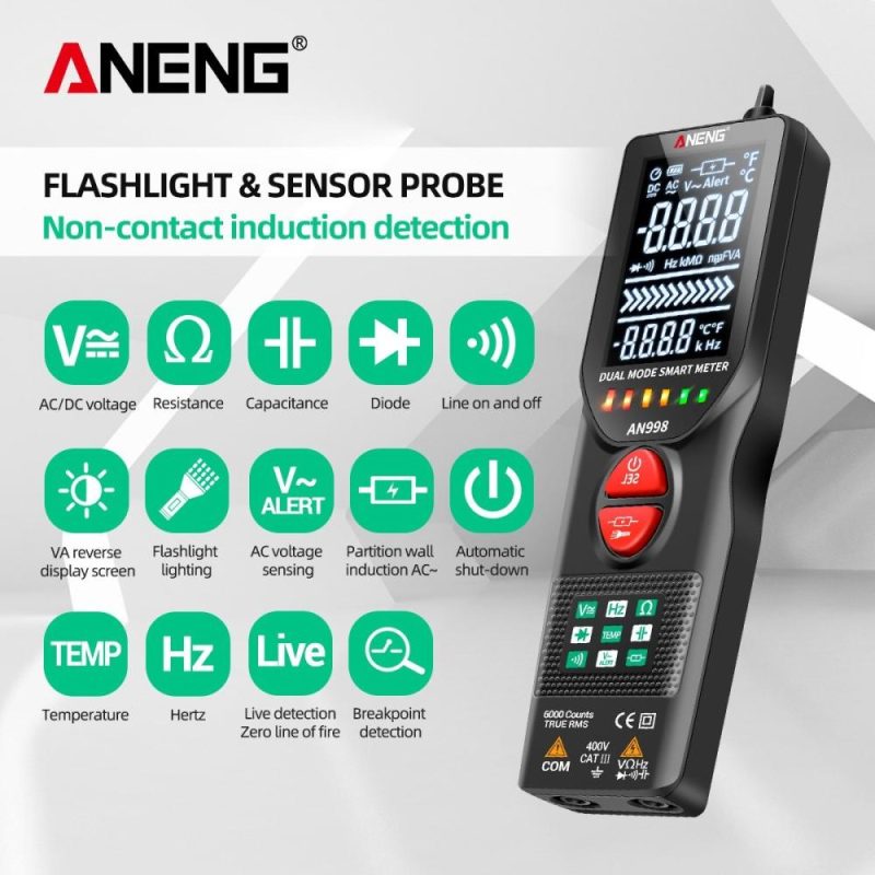 ANENG Intelligent Digital Multimeter Fully Automatic Non-Contact Tester Digital NCV Tester VA Display  |   Digital Multimeters & Oscilloscopes Digital Multimeters & Oscilloscopes Black