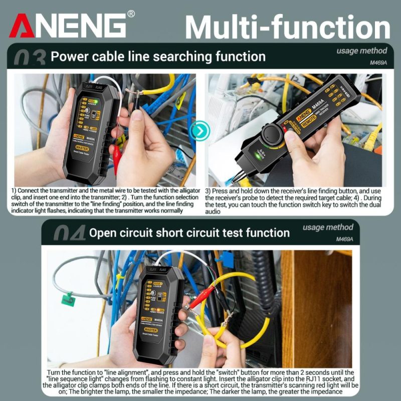 ANENG M469A Network Cable Finder Multifunctional Cable Finder Anti-Interference Testing Instrument Find The Break Point of Network Line And Check The Line  |   Other Instruments Measurement & Analysis Instruments Black + Red