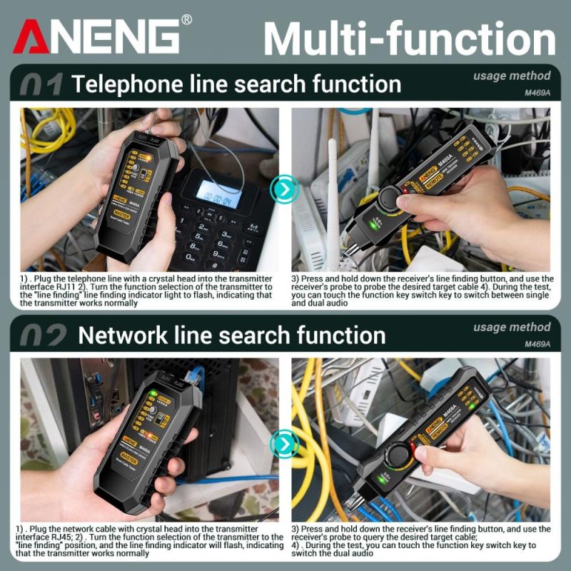 ANENG M469A Network Cable Finder Multifunctional Cable Finder Anti-Interference Testing Instrument Find The Break Point of Network Line And Check The Line  |   Other Instruments Measurement & Analysis Instruments Black + Red