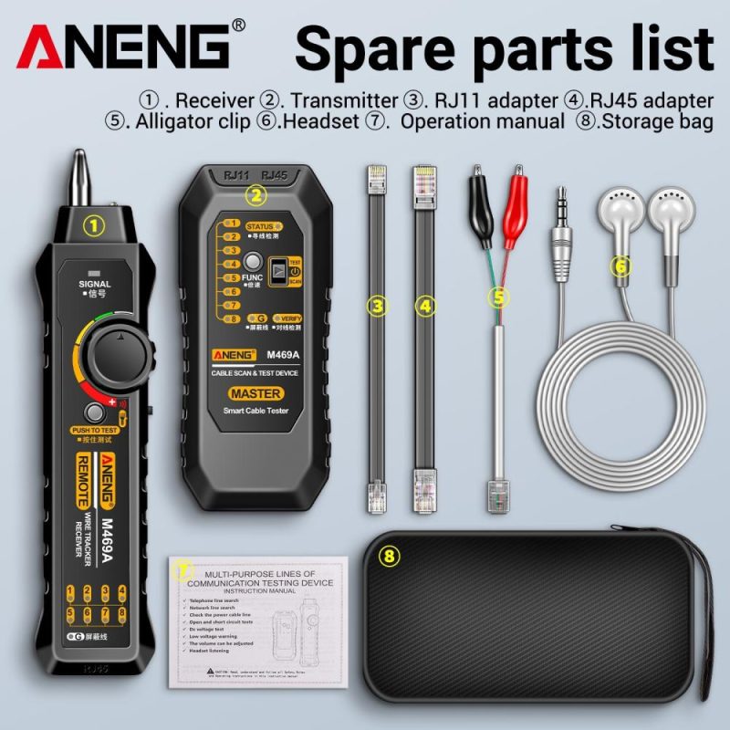 ANENG M469A Network Cable Finder Multifunctional Cable Finder Anti-Interference Testing Instrument Find The Break Point of Network Line And Check The Line  |   Other Instruments Measurement & Analysis Instruments Black + Red