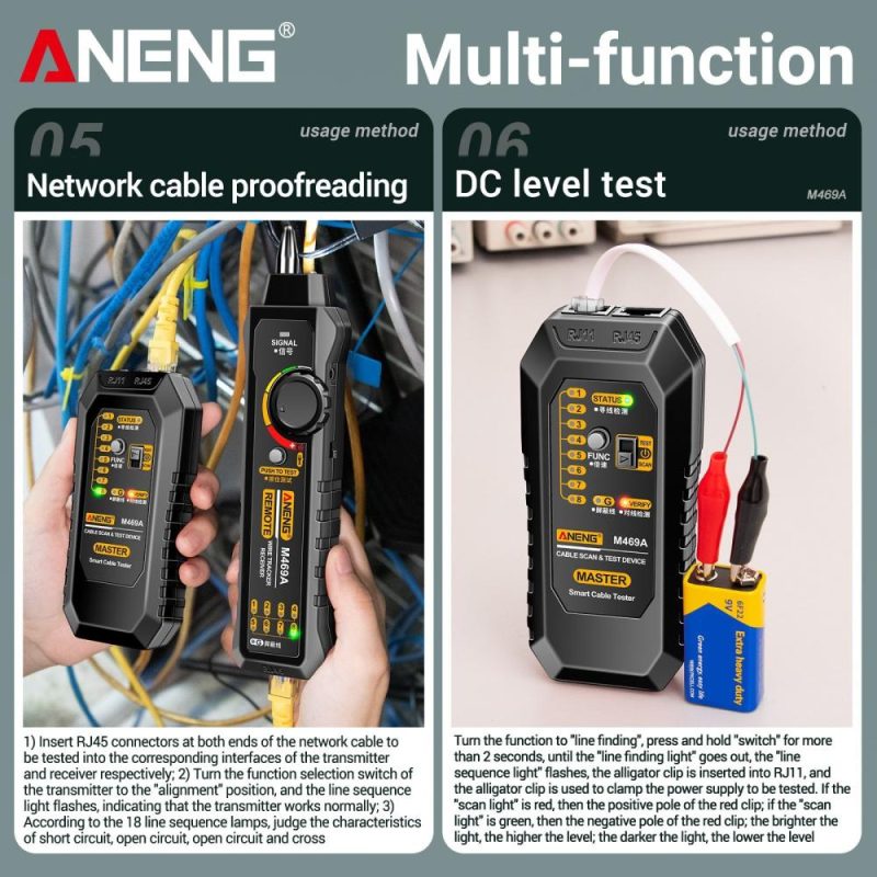 ANENG M469A Network Cable Finder Multifunctional Cable Finder Anti-Interference Testing Instrument Find The Break Point of Network Line And Check The Line  |   Other Instruments Measurement & Analysis Instruments Black + Red