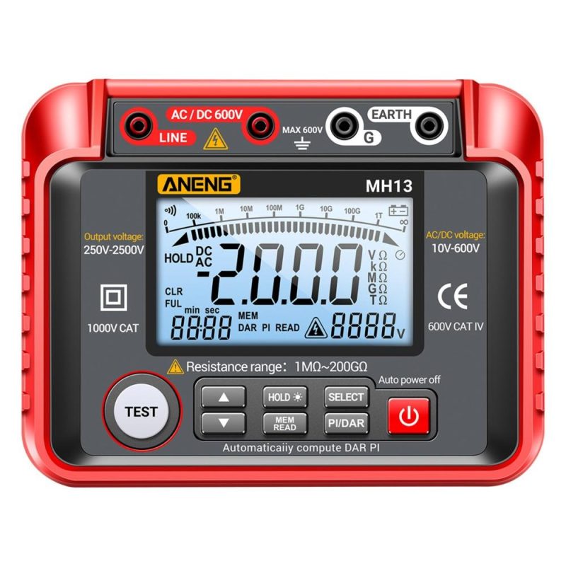 ANENG MH13 250V-2500V Digital Insulation Resistance Tester 1MΩ-200GΩ  Megohm Testing Meter Auto Range 2000 Counts LCD Display 10V~600V AC/DC Voltmeter with 100 Data Storage  |   Electrical Measuring Tools Electrical Measuring Tools Electrical Measuring Tools