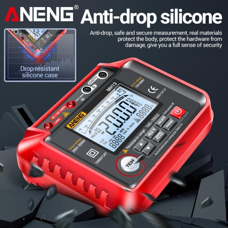 ANENG MH13 250V-2500V Digital Insulation Resistance Tester 1MΩ-200GΩ  Megohm Testing Meter Auto Range 2000 Counts LCD Display 10V~600V AC/DC Voltmeter with 100 Data Storage  |   Electrical Measuring Tools Electrical Measuring Tools Electrical Measuring Tools