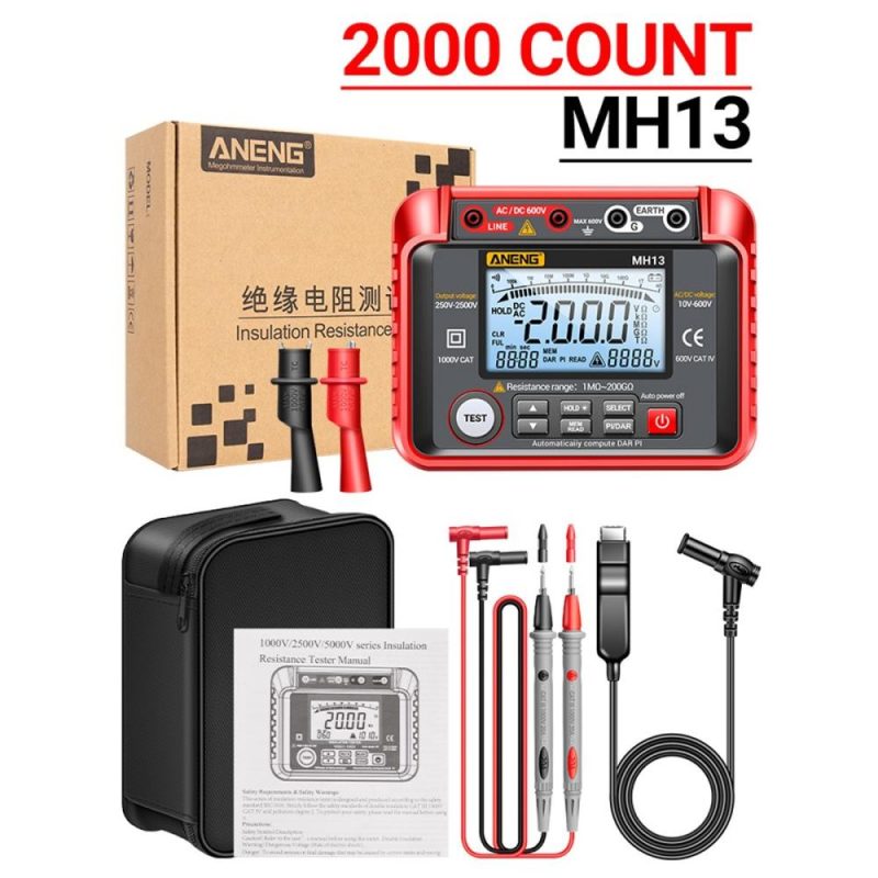 ANENG MH13 250V-2500V Digital Insulation Resistance Tester 1MΩ-200GΩ  Megohm Testing Meter Auto Range 2000 Counts LCD Display 10V~600V AC/DC Voltmeter with 100 Data Storage  |   Electrical Measuring Tools Electrical Measuring Tools Electrical Measuring Tools