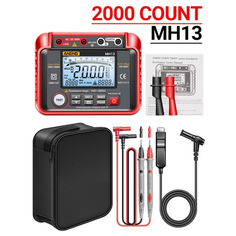 ANENG MH13 250V-2500V Digital Insulation Resistance Tester 1MΩ-200GΩ  Megohm Testing Meter Auto Range 2000 Counts LCD Display 10V~600V AC/DC Voltmeter with 100 Data Storage  |   Electrical Measuring Tools Electrical Measuring Tools Electrical Measuring Tools