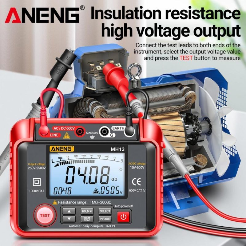 ANENG MH13 250V-2500V Digital Insulation Resistance Tester 1MΩ-200GΩ  Megohm Testing Meter Auto Range 2000 Counts LCD Display 10V~600V AC/DC Voltmeter with 100 Data Storage  |   Electrical Measuring Tools Electrical Measuring Tools Electrical Measuring Tools