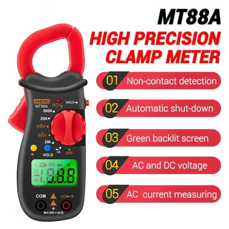 ANENG MT88A Clamp Meter Multimeter LCD Digital Universal Meter  |   Digital Multimeters & Oscilloscopes Digital Multimeters & Oscilloscopes Black + Red