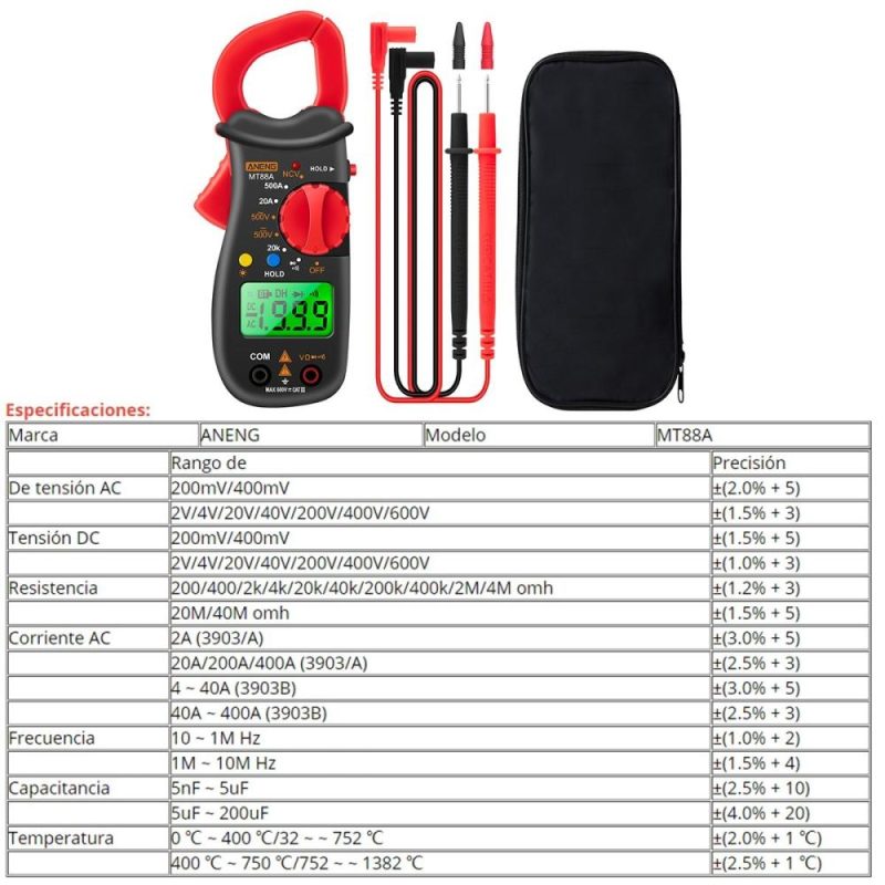 ANENG MT88A Clamp Meter Multimeter LCD Digital Universal Meter  |   Digital Multimeters & Oscilloscopes Digital Multimeters & Oscilloscopes Black + Red