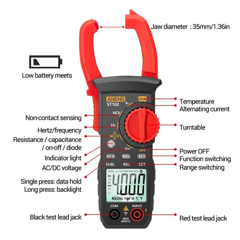 ANENG ST182 pro 4000 Counts Digital AC Current Clamp Meter 400A Automatic Range Multimeter  |   Digital Multimeters & Oscilloscopes Digital Multimeters & Oscilloscopes Black