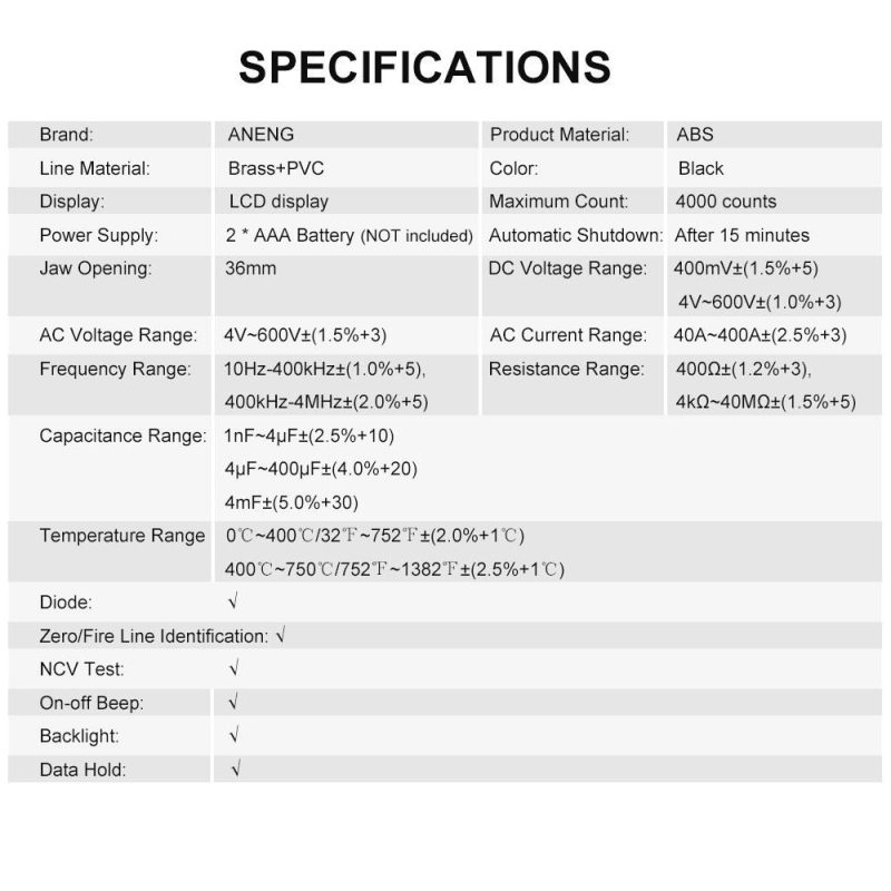 ANENG ST182 pro 4000 Counts Digital AC Current Clamp Meter 400A Automatic Range Multimeter  |   Digital Multimeters & Oscilloscopes Digital Multimeters & Oscilloscopes Black