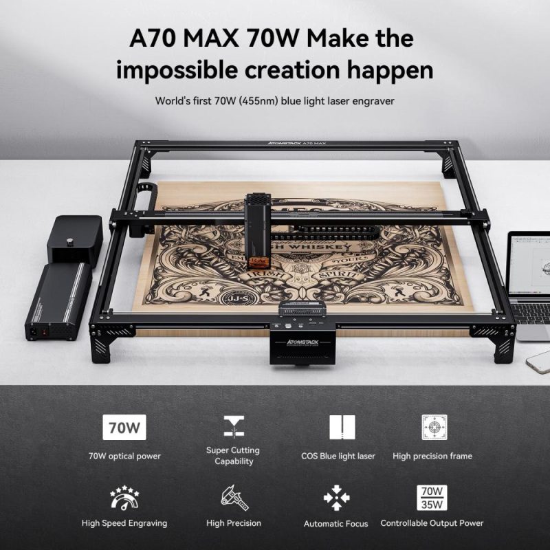 ATOMSTACK A70 Max Laser Engraver 77W COS Blue Light Laser Power with F60 Air Assist Set  |   Laser Equipment Laser Equipment Laser Equipment