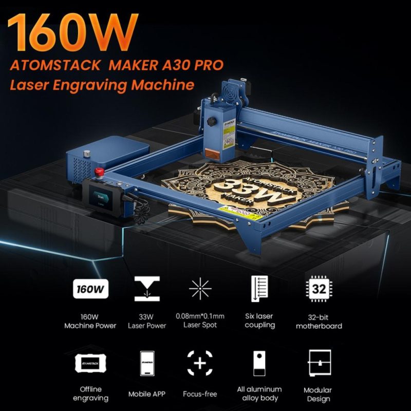 Atomstack Maker A30 Pro 33W Laser Engraver DIY CNC Laser Engraving Cutting Machine with F30 Pro Air Assist System  |   Laser Equipment Laser Equipment Laser Equipment